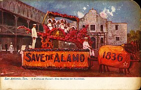 Popular float in the Battle of Flowers, San Antonio, Texas (postcard, circa 1907–1911)