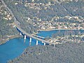 Aerial view of the low and high level bridges