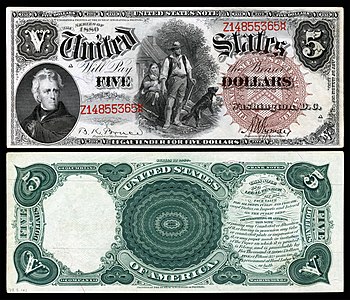Five-dollar United States Note from the series of 1880, by the Bureau of Engraving and Printing