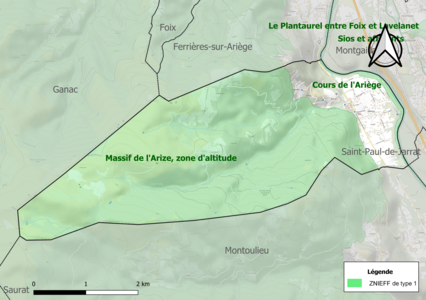 Carte des ZNIEFF de type 1 sur la commune.