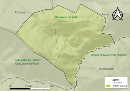 Carte des ZNIEFF de type 2 sur la commune.