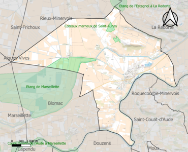 Carte des ZNIEFF de type 1 sur la commune.