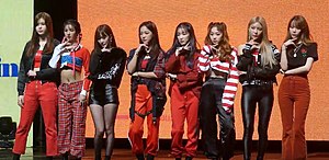 Gugudan at Act. 5 New Action showcase From left to right: Soyee, Sally, Mimi, Sejeong, Hana, Mina, Nayoung, and Haebin.