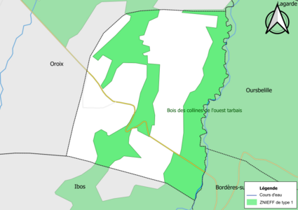 Carte de la ZNIEFF de type 1 sur la commune.