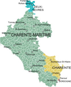 Modern map showing the extent of the historical Saintonge province