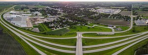 Dodge Center, Minnesota with US-14 running by town