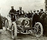 Hubert and Mme Le Blon at the 1906 Targa Florio, driving a Hotchkiss 35 hp