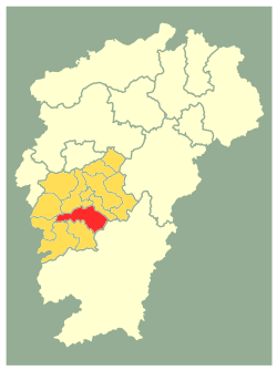 Location in Ji'an City (yellow) and Jiangxi province