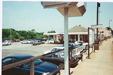 Parking lot and station building, as seen in 1999.