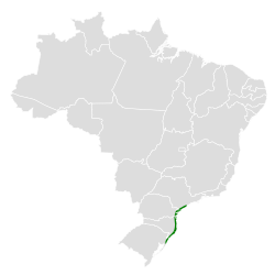 Distribución geográfica del orejerito de restinga.