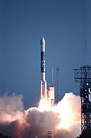 Photo of Stardust during launch with a Delta II launch vehicle