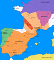Image 25The greatest extent of the Visigothic Kingdom of Toulouse, c. 500, showing Territory lost after Vouillé in light orange (from History of Spain)