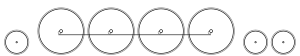 Diagram of one small leading wheel, four large driving wheels joined by a coupling rod, and two small trailing wheels