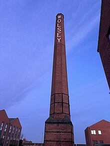 The Chimney was part of the Hosiery Works associated with the well-known Wolsey Company when it was located in Belgrave, Leicester