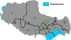 Map of prefectures of Tibet Autonomous Region