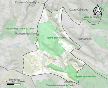 Carte des ZNIEFF de type 1 sur la commune.