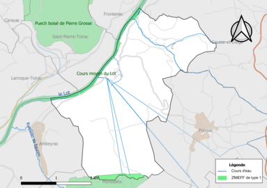 Carte des ZNIEFF de type 1 de la commune.