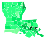 Support for Edwards by parish:   >7%   6–7%   4–5%   3–4%   2–3%   1–2%   <1%