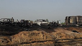 Photographie des destructions provoquées par l'accident.