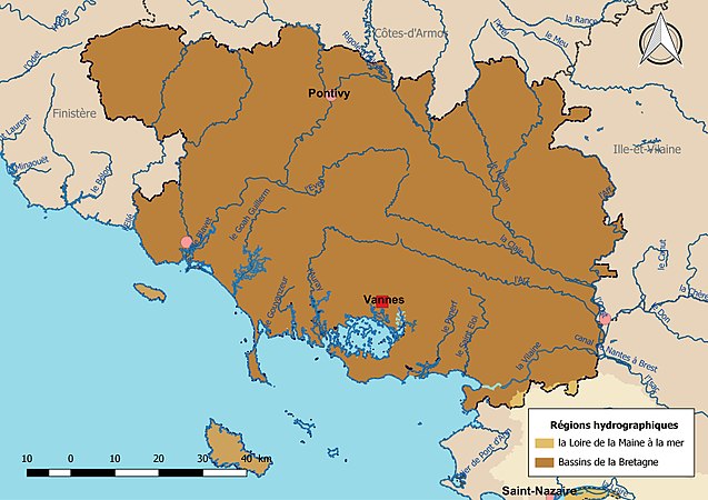 Le Morbihan est entièrement inclus dans une seule région hydrographique.