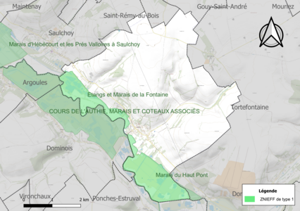 Carte des ZNIEFF de type 1 sur la commune.