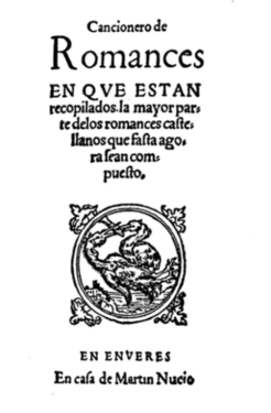 Portada de Cancionero de romances, de Martín Nucio.