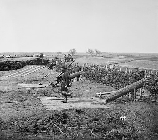 Quaker Guns at Manassas Junction. (created by George N. Barnard and/or James F. Gibson; restored by Adam Cuerden)