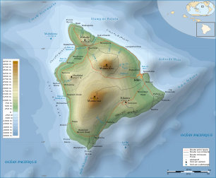 Carte topographique de l’île Hawaï, une des huit îles principales qui composent l’État américain d'Hawaï. (image vectorielle)