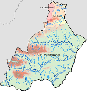 Rivers of Almería. The Andarax is at bottom center.