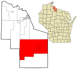 Location in Iron County and the state of Wisconsin.