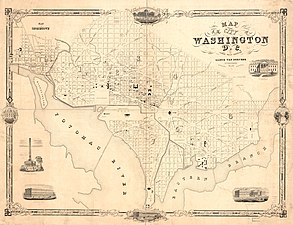 Map of the city showing the Long Bridge in 1850