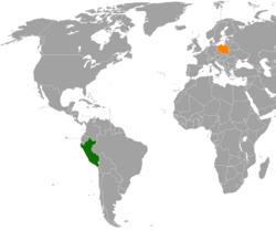 Map indicating locations of Peru and Poland
