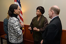 Lisa Blunt Rochester, Ellen Johnson-Sirleaf and Chris Coons