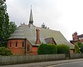 St Saviour's Church, Dry Hill Park Road, Tonbridge, Kent, 1875–76, a typical red brick lancet church by Ewan Christian with deep apse, steep pitched roof and a fleche[159]