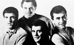 The Four Seasons in 1966. Top: Tommy DeVito; left: Bob Gaudio; right: Joe Long; bottom: Frankie Valli.