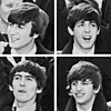 A montage of four black-and-white photographs, each a headshot of one of the band members of The Beatles