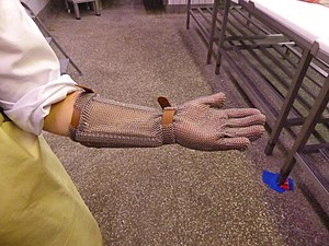 Chain mail cut resistant glove.