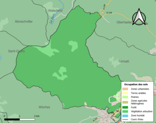 Carte en couleurs présentant l'occupation des sols.