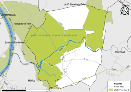 Carte des ZNIEFF de type 2 de la commune.