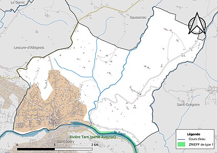 Carte de la ZNIEFF de type 1 sur la commune.