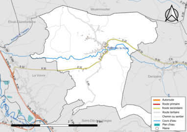 Carte en couleur présentant le réseau hydrographique de la commune