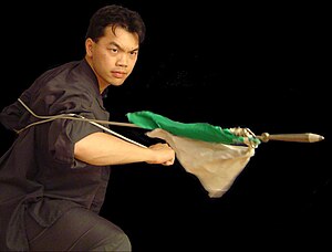 Eric Shou-Li Yao demonstrates a rope dart technique