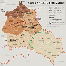 Location of the SS Trawniki training compound in between target camps of Lublin Reservation (General Government)