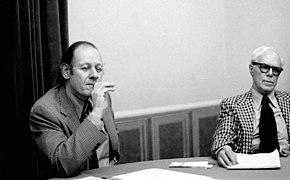 Philosopher Paul Kurtz (left) and author Martin Gardner at a CSICOP executive council meeting in 1979