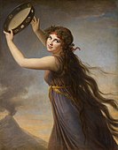 Retrato de Emma, Lady Hamilton as a Bacchante. Óleo sobre tela, cerca de 1790