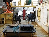 Loading MBA landers onboard PML Quest in the snow.