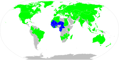 Map of the world showing Madrid Union membership status