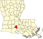 State map highlighting Lafayette Parish