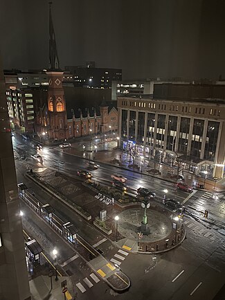 South half of Market Square, as seen at night