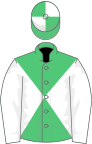 Emerald green and white diabolo, white sleeves, quartered cap